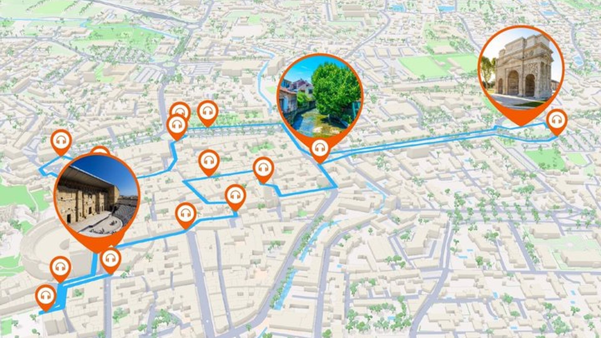 Orange: 1h10 audio guided walking tour and 19 audio commentaries