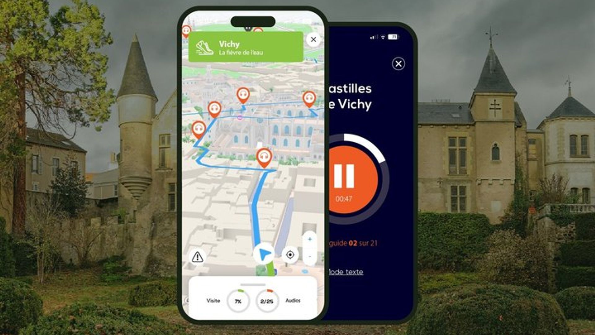 Vichy Visite audioguidée à pied 1h35 et 27 commentaires audios