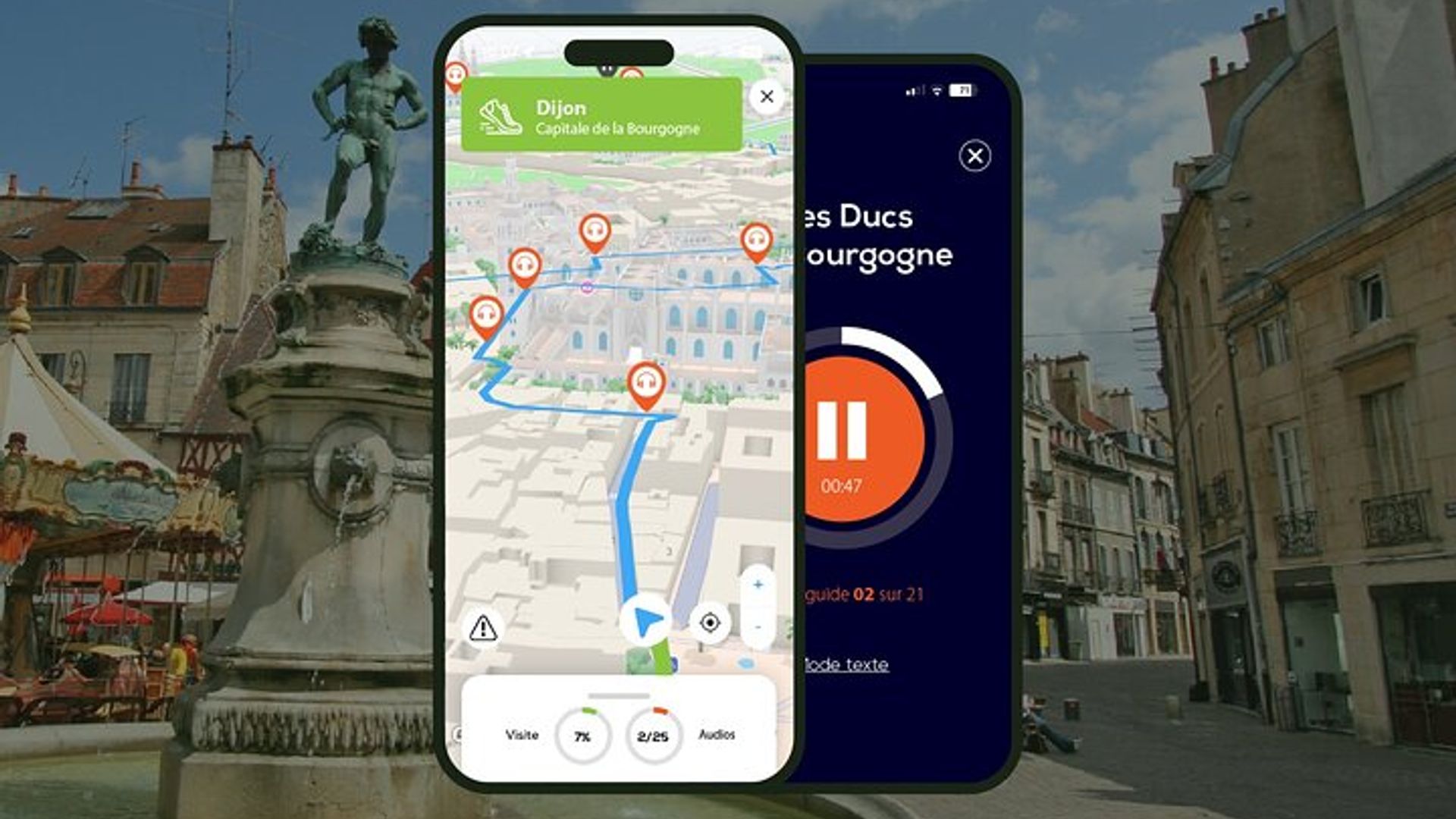 Dijon Visite audioguidée à pied 1h30 et 24 commentaires audios