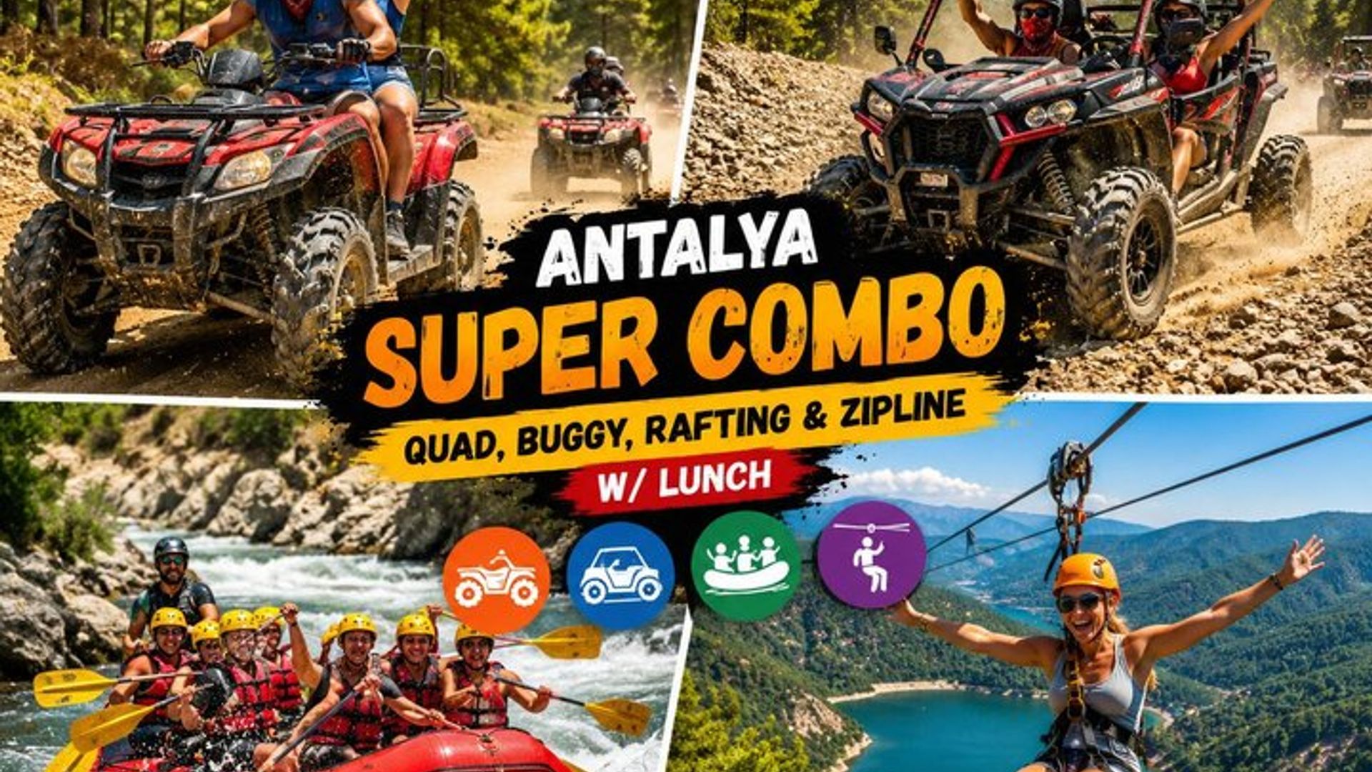 Antalya Adventure Package: Rafting, Jeep, ATV, Zipline, Lunch