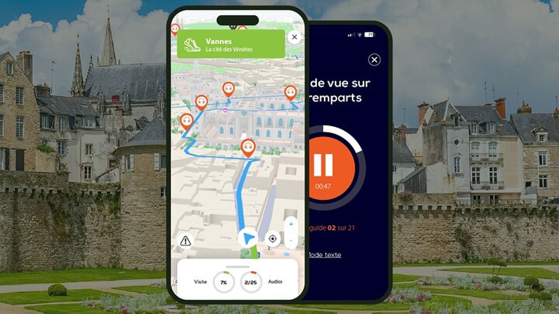 Vannes Visite audioguidée à pied 1h20 et 18 commentaires audios
