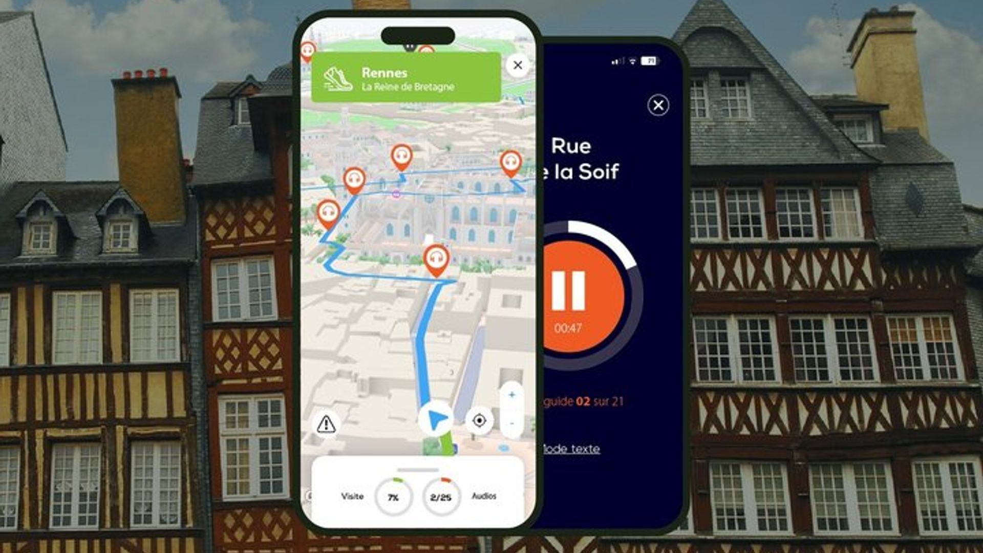 Rennes Visite audioguidée à pied 1h50 et 25 commentaires audios