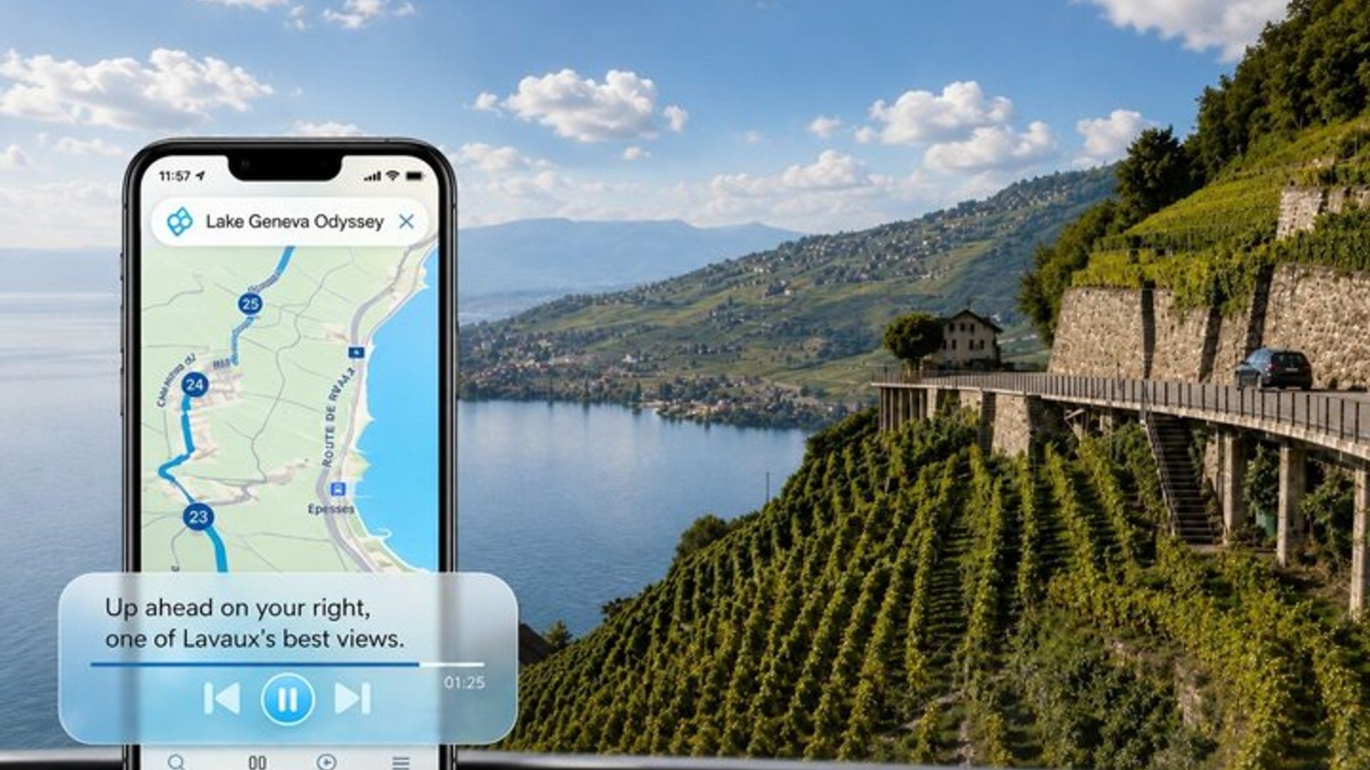 Visite audio du lac Léman en voiture autonome au départ de Lausanne/Montreux