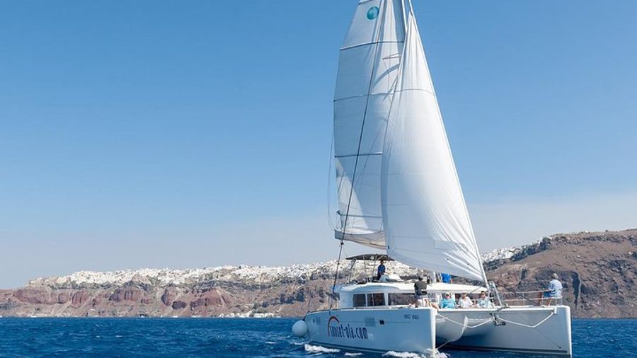 Santorini Small-Group Catamaran-Sailing Trip with BBQ
