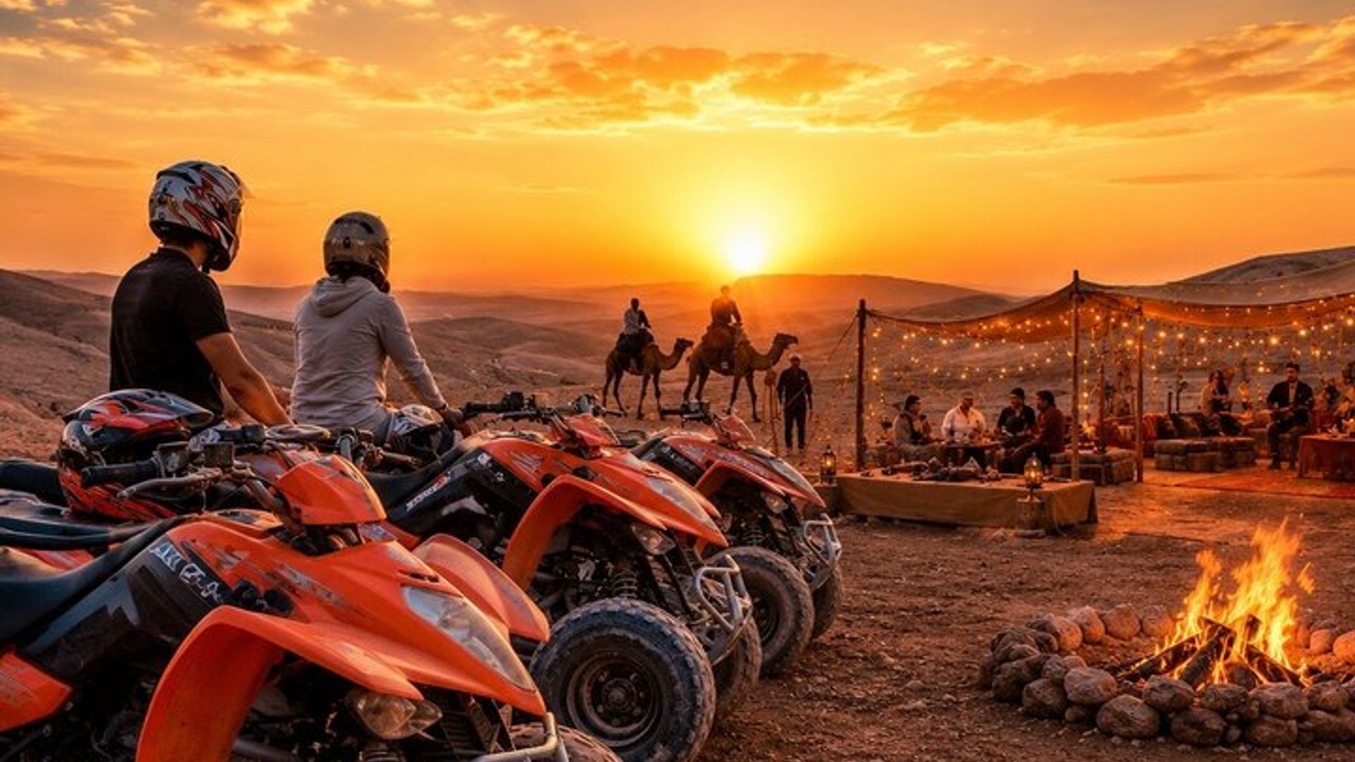 Quad Bike Solo dans le désert d'Agafay, Dîner et Spectacle de Feu depuis Marrakech