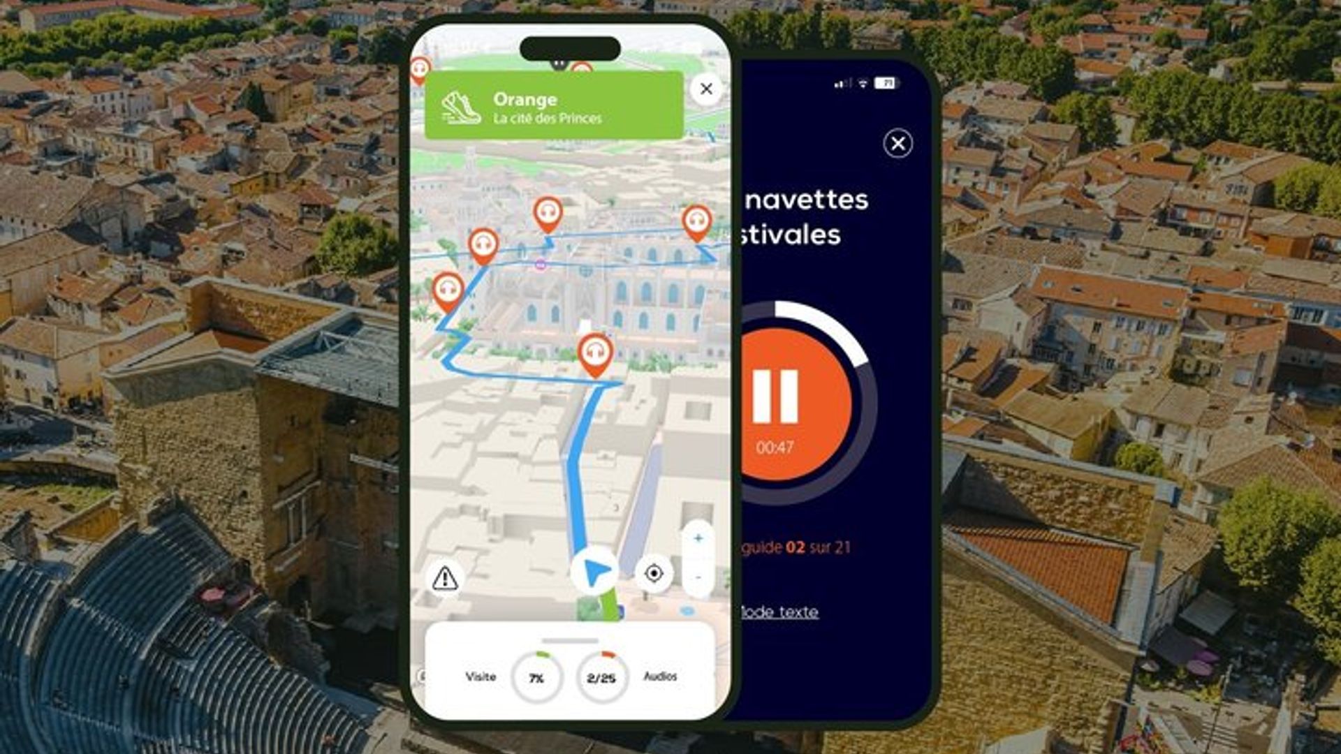 Orange: 1h10 audio guided walking tour and 19 audio commentaries