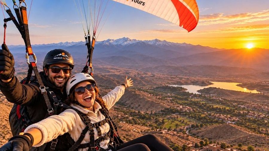 Marrakech Paragliding over Agafay Desert with Atlas Mountain View