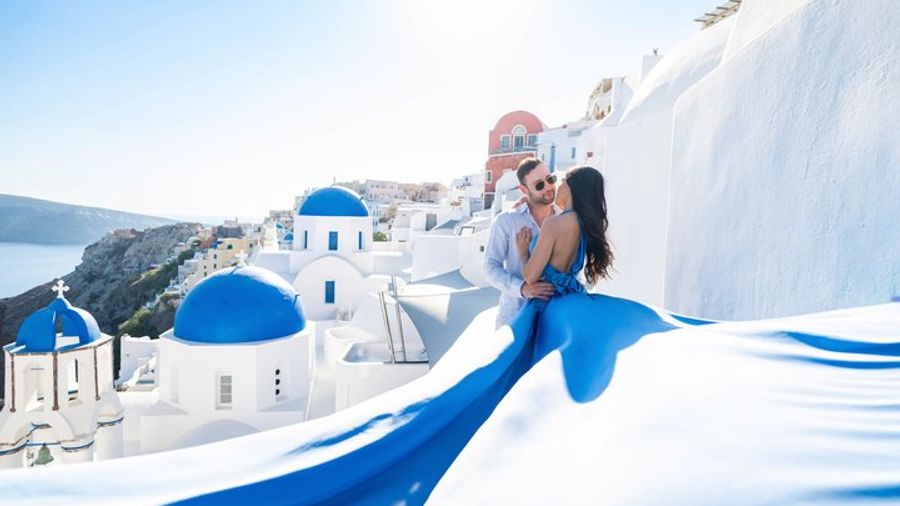 Santorini Private Professional Flying Dress Photoshoot