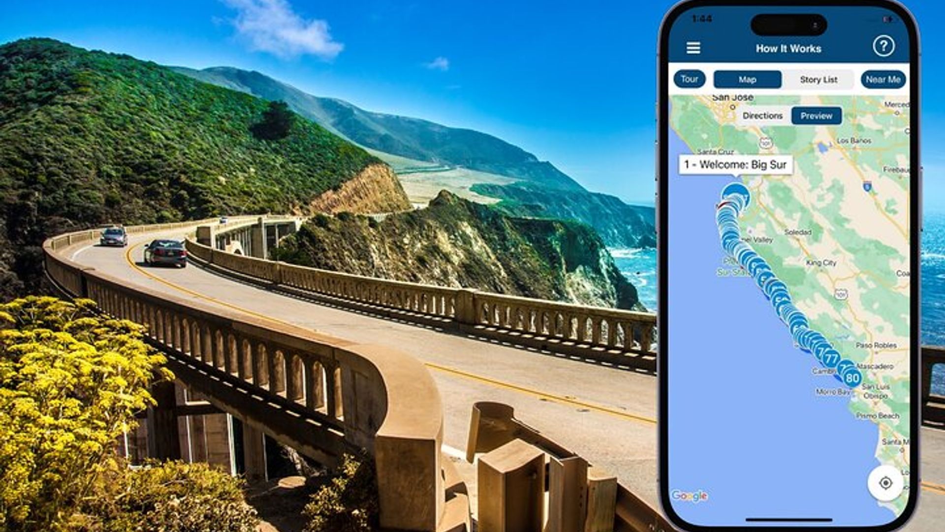 Big Sur Self-Driving Audio Tour en California a lo largo de PCH