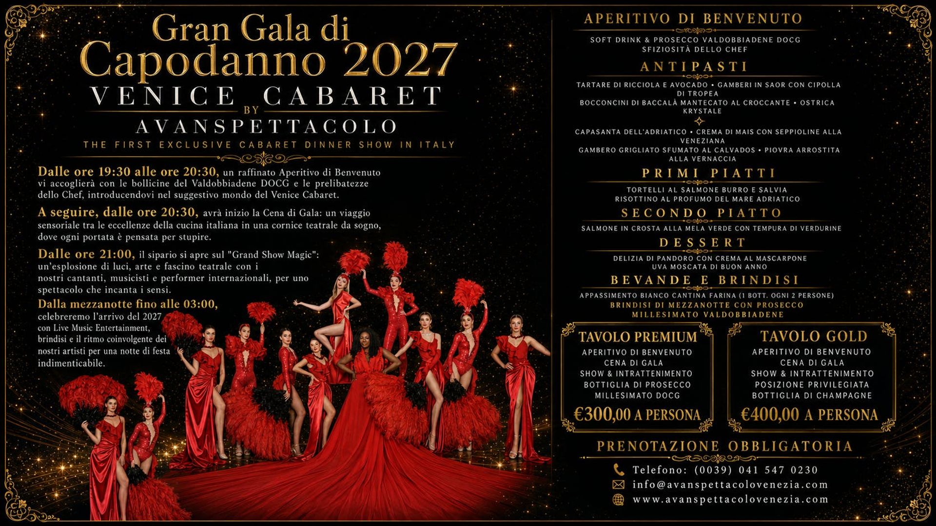 New Year's Eve 2027 Grand Gala and Cabaret dinner show in Venice