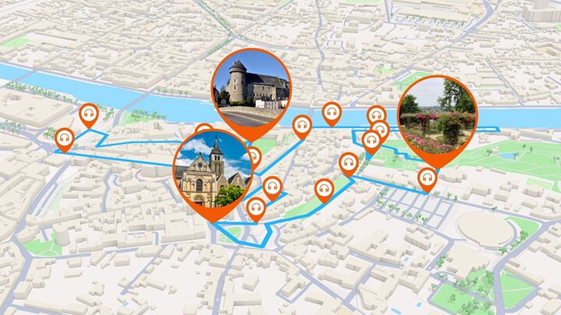 Laval: 1h15 audio guided walking tour and 17 audio commentaries