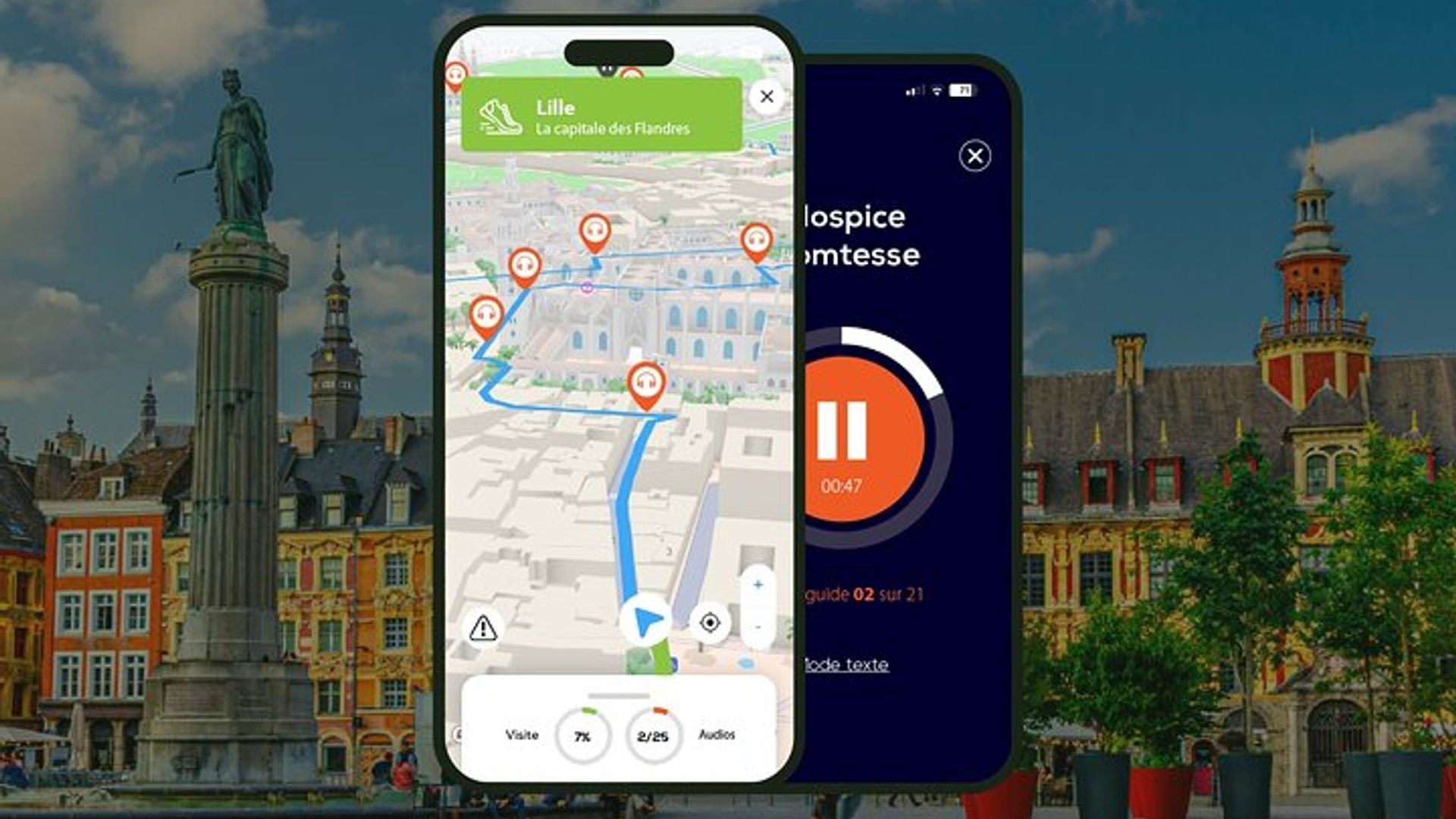 Lille Visite audioguidée à pied 2h30 et 22 commentaires audios