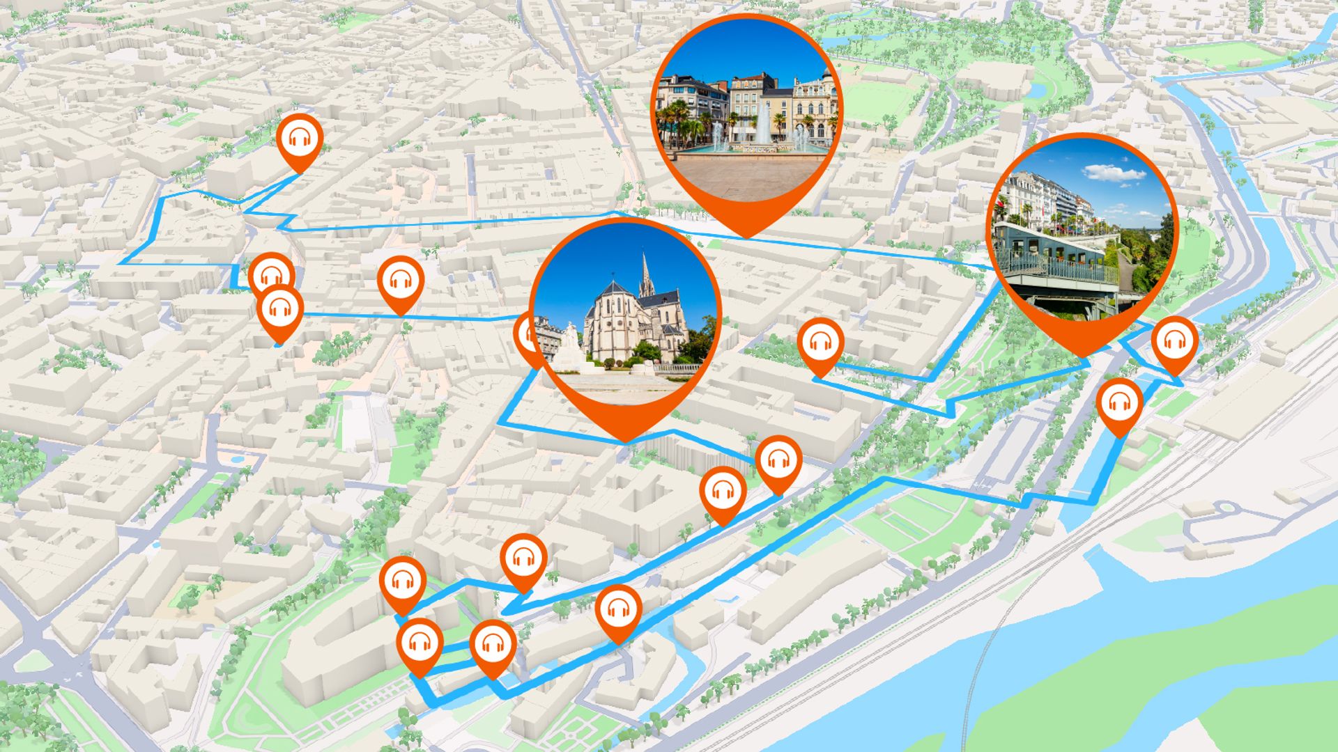 Pau: Audio guided walking tour (1h40 - 18 audio comments)