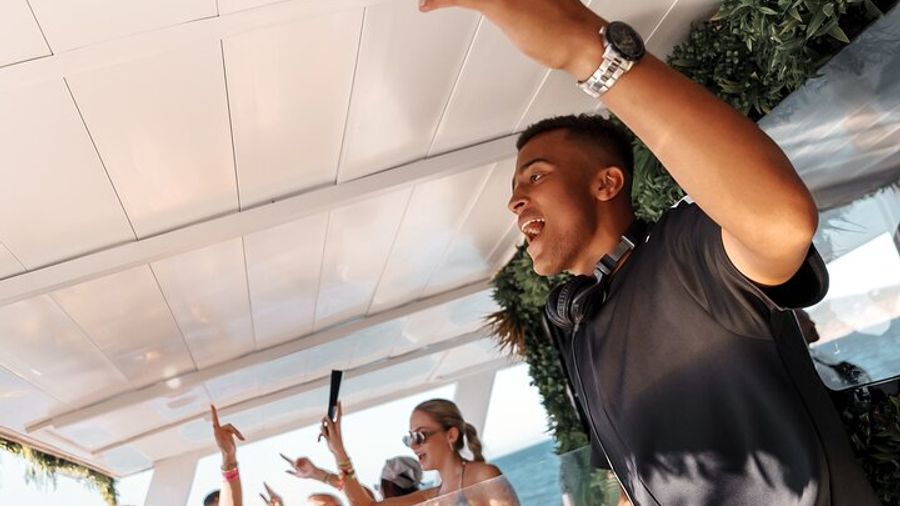 Ibiza Sunset Party Boat with Drinks Live Acts DJ and Dancers