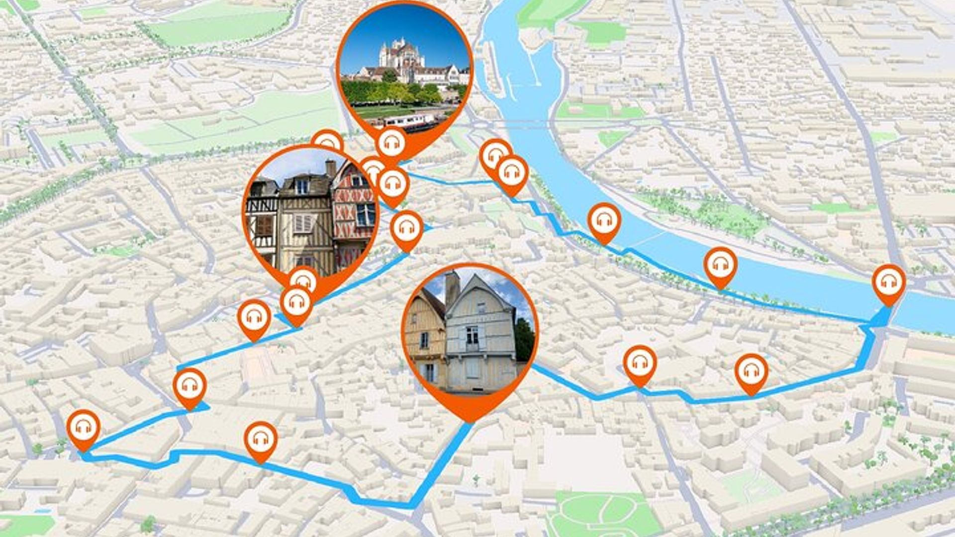 Auxerre Visite audioguidée à pied 1h15 et 21 commentaires audios