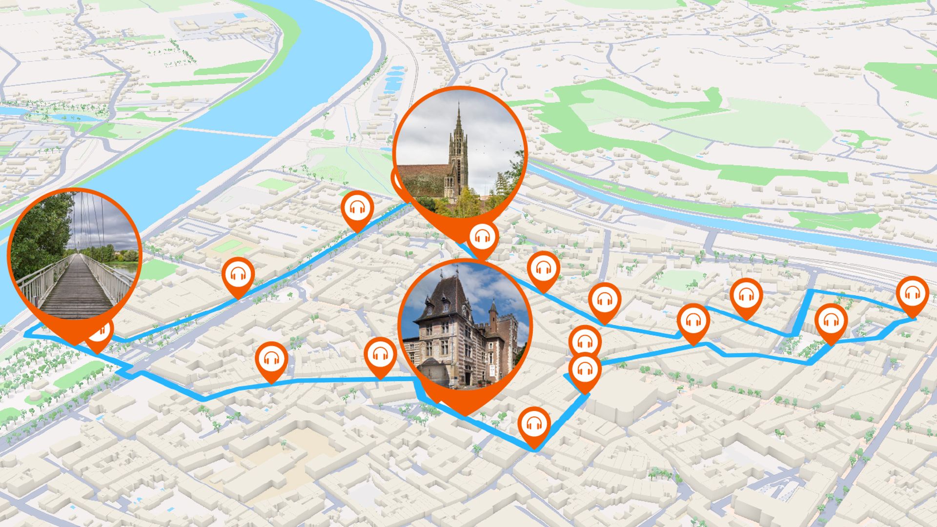 Agen: 1h15 audio guided walking tour and 19 audio commentaries