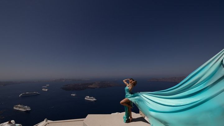 Santorini Private Flying Dress Photoshoot with Edited Photos