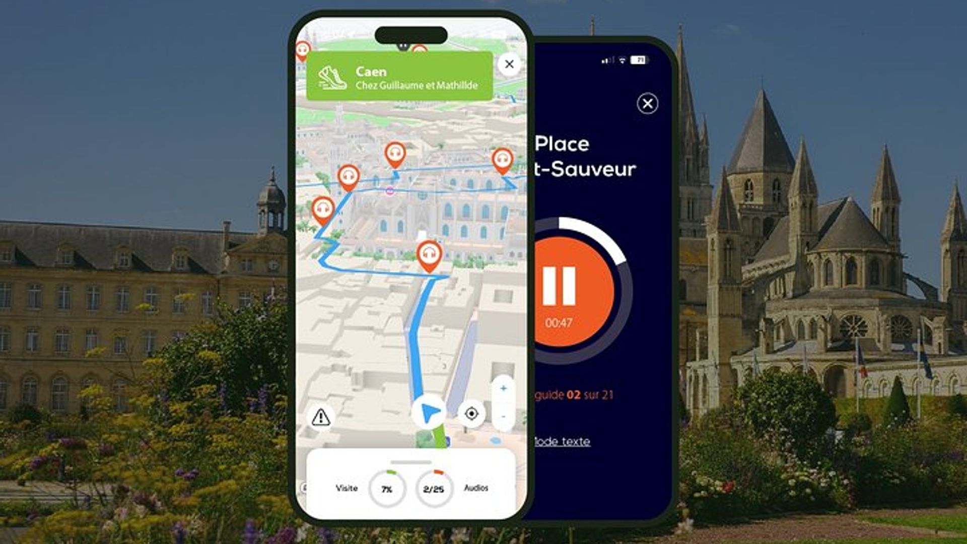Caen Visite audioguidée à pied 1h50 et 22 commentaires audios