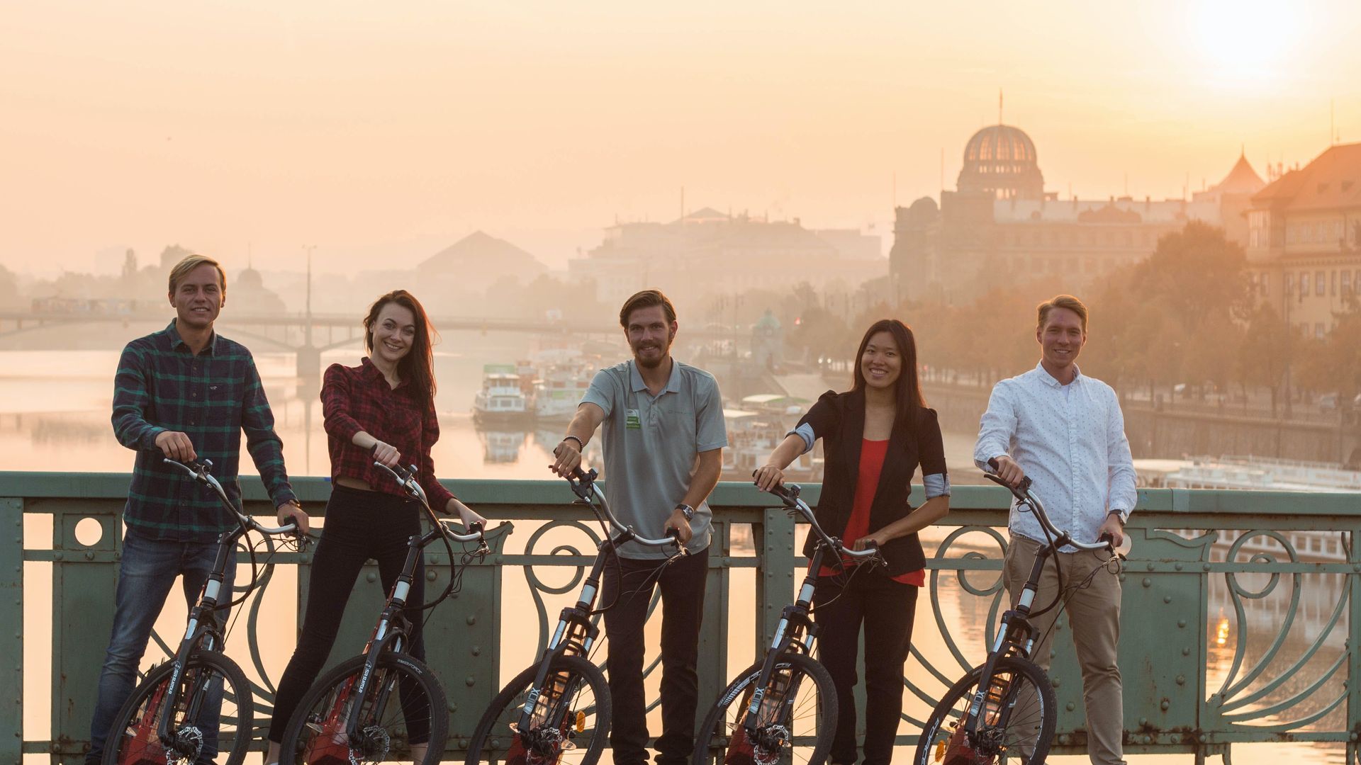 Small group e-scooter viewpoints tour with a pickup in Prague