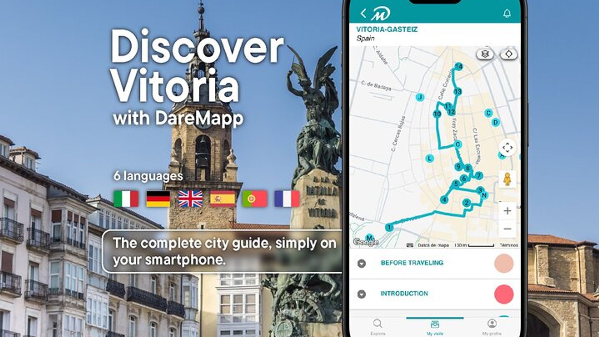 Visitez Vitoria Gasteiz à votre rythme, sans groupe, grâce à votre téléphone portable.