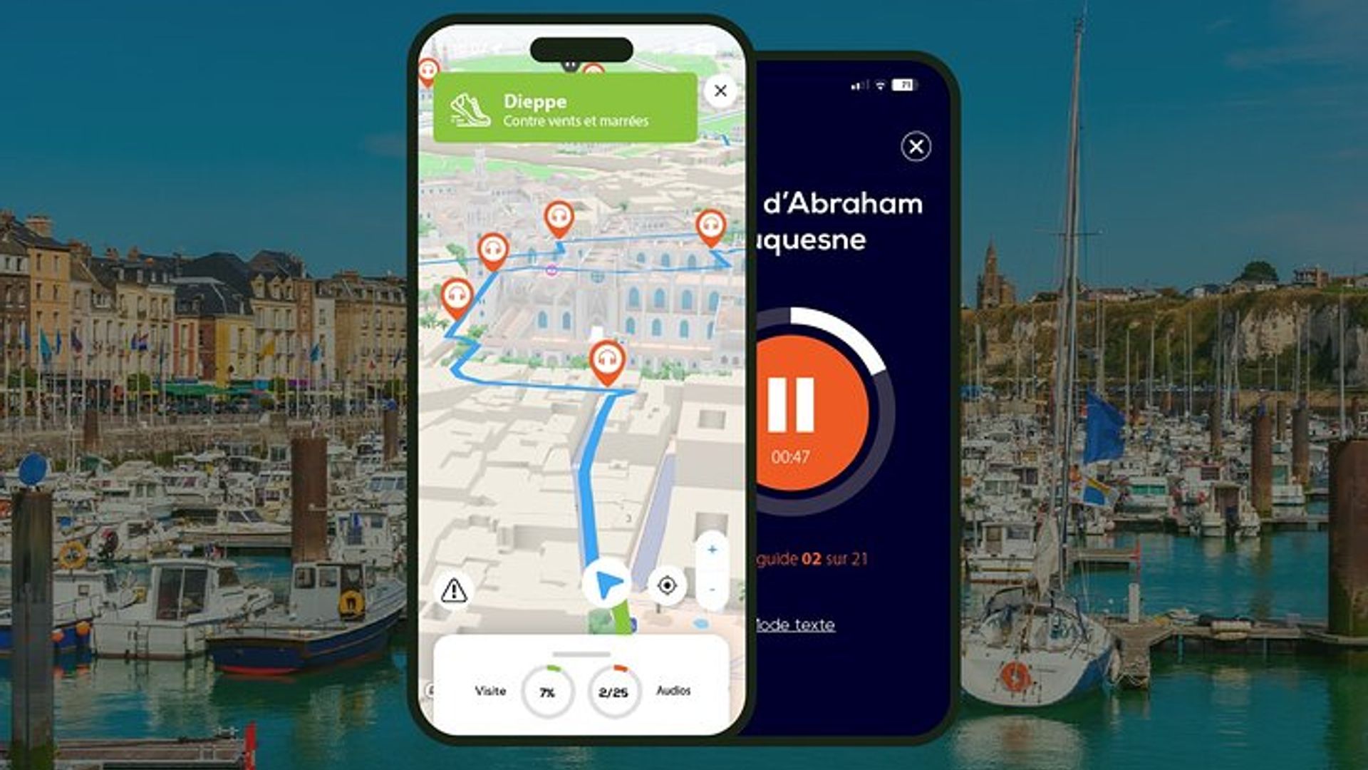 Dieppe Visite audioguidée à pied 2h et 22 commentaires audios