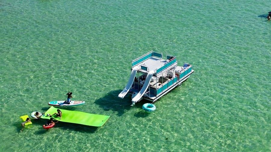 Destin’s Private Crab Island Double Slides Pontoon Charter