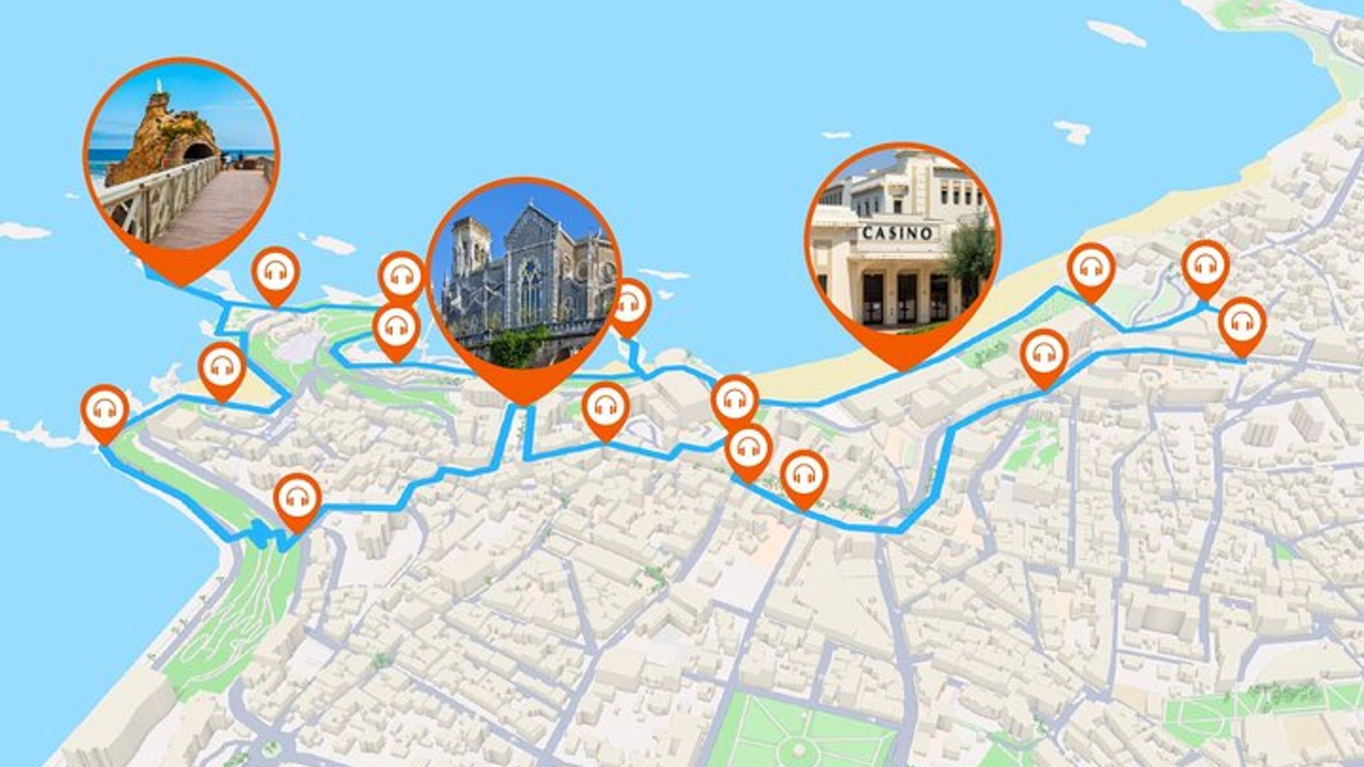 Biarritz Visite audioguidée à pied 1h50 et 16 commentaires audios