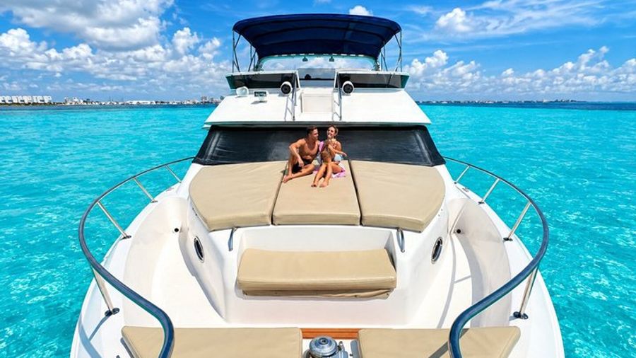 Cancun 48FT Deluxe Flybridge Yacht Rental with A Crew