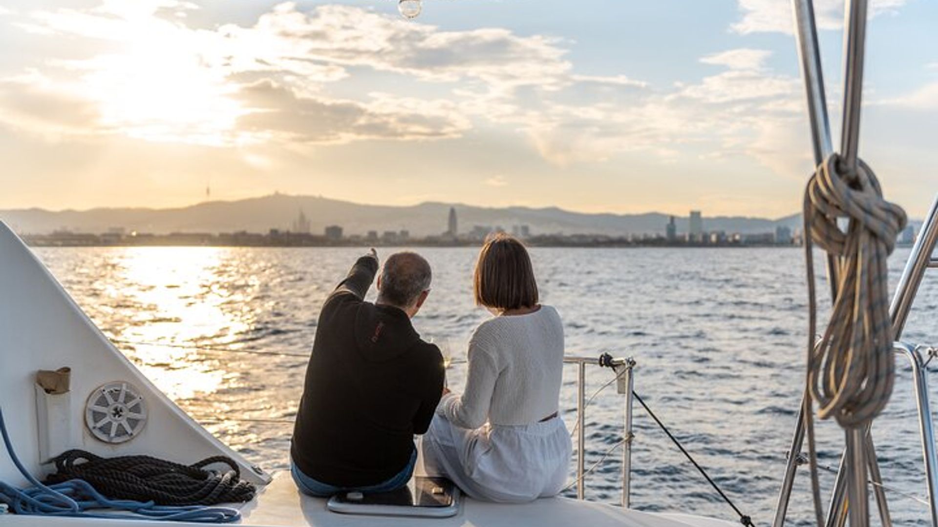 Sunset sailing in Barcelona with wine and tapa