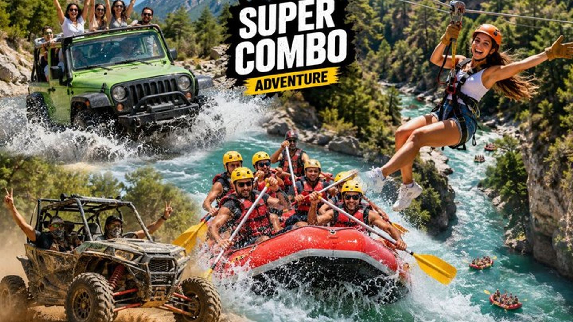 Antalya-Abenteuerpaket: Rafting, Jeep, ATV, Zipline, Mittagessen