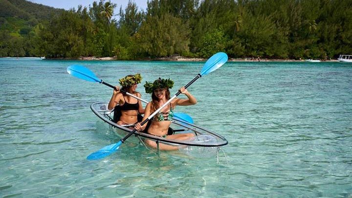 Eco guided excursion to the lagoon of Moorea in transparent kayak 1/2 day morning