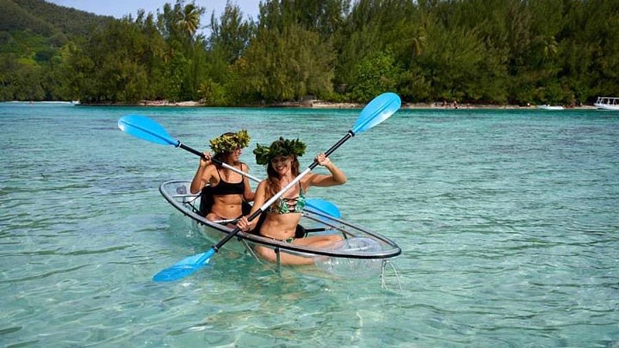 Eco guided excursion to the lagoon of Moorea in transparent kayak 1/2 day morning