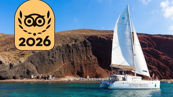 Santorini Private Catamaran Sailing Cruise with BBQ and Drinks