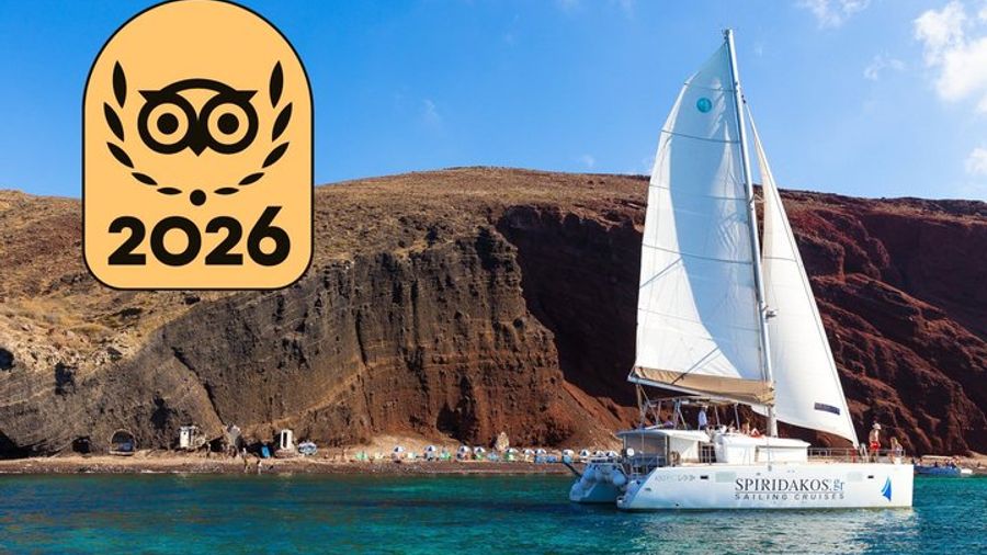 Santorini Private Catamaran Sailing Cruise with BBQ and Drinks