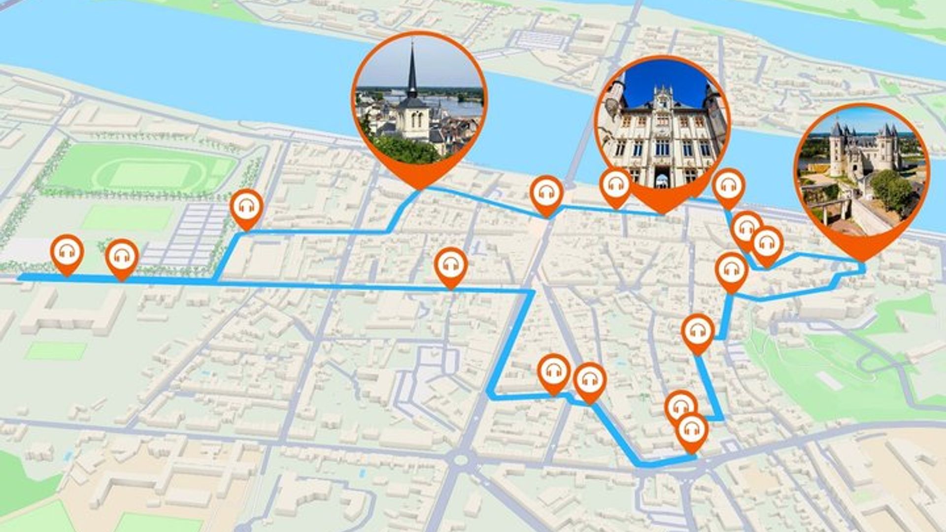 Saumur: 1.5 hour audio guided walking tour and 18 audio commentaries