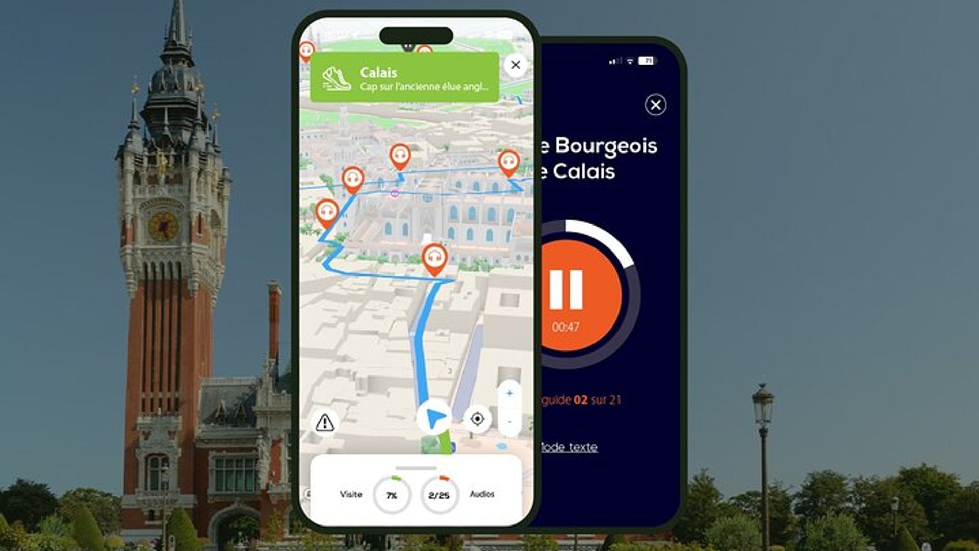 Calais: visita a pie audioguiada de 2 h 15 min con 24 audiocomentarios